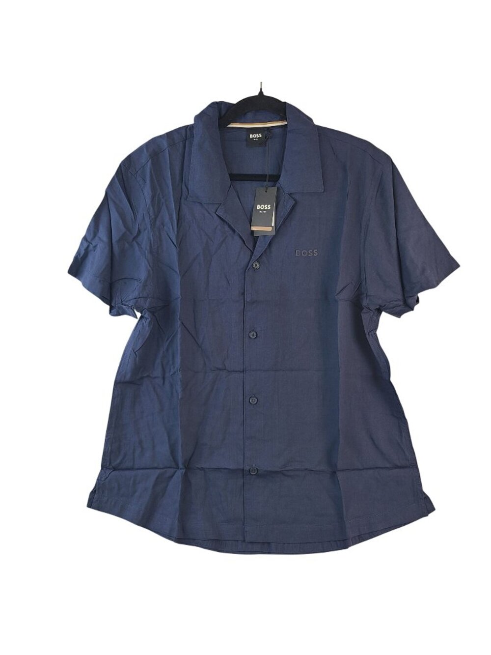 NEW Boss Men's Solid Navy Button-Up Beach Shirt Sz M Viscose